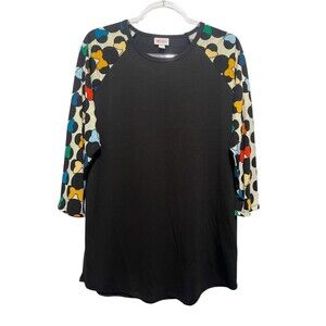 LuLaRoe Classic Tee XL Black Multicolor Disney Minnie Bow Print 3/4 Sleeve NWOT